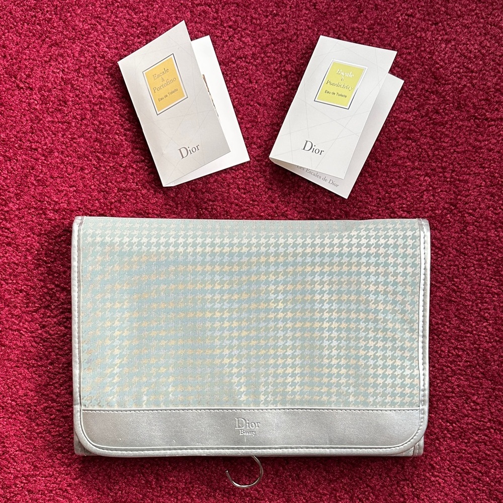Christian Dior Beauty Silver Houndstooth Cosmetic Makeup Bag Travel Pouch
